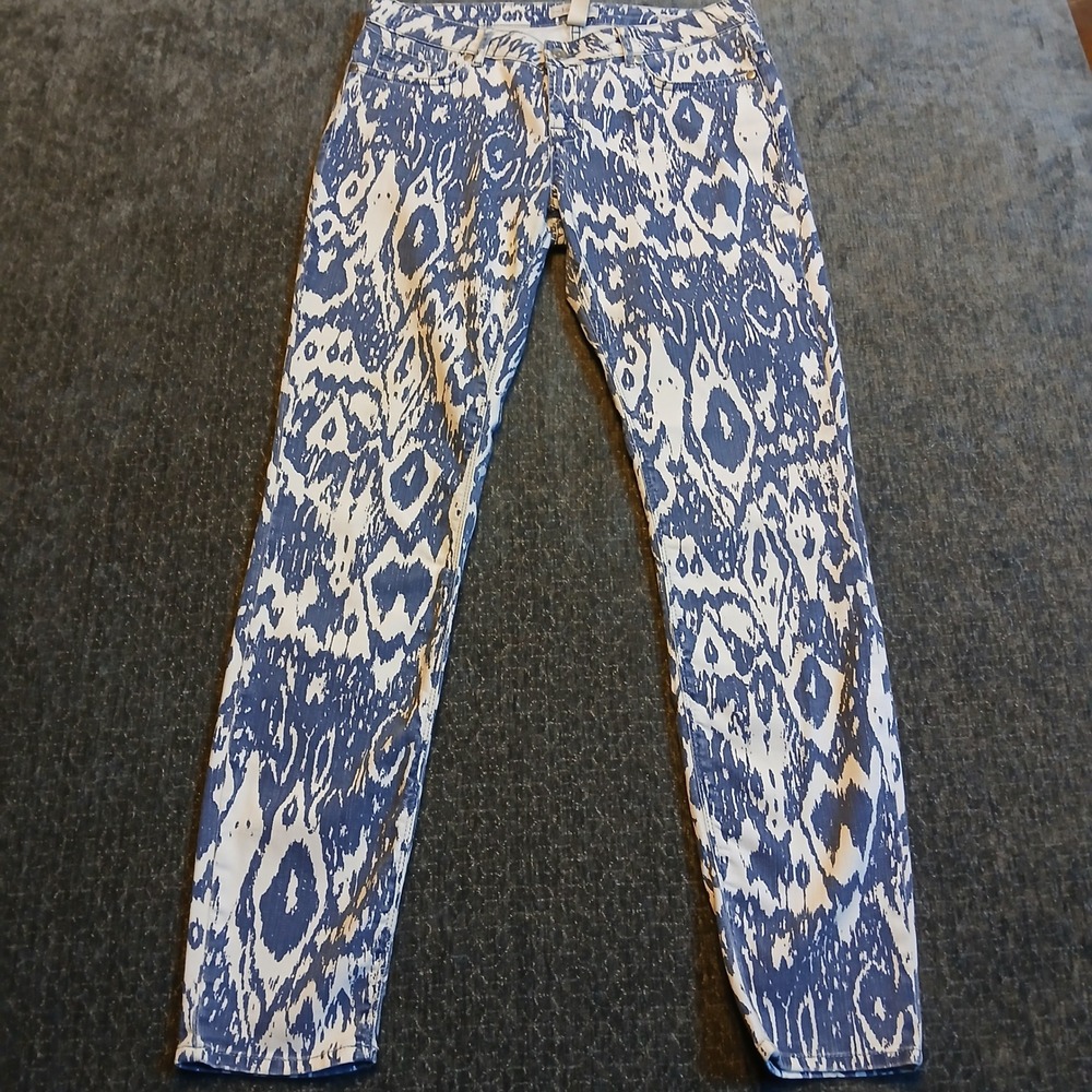 Vanilia Claire Fit Jeans Blue White Ikat Print Slim Leg Styled in Germany Sz 13